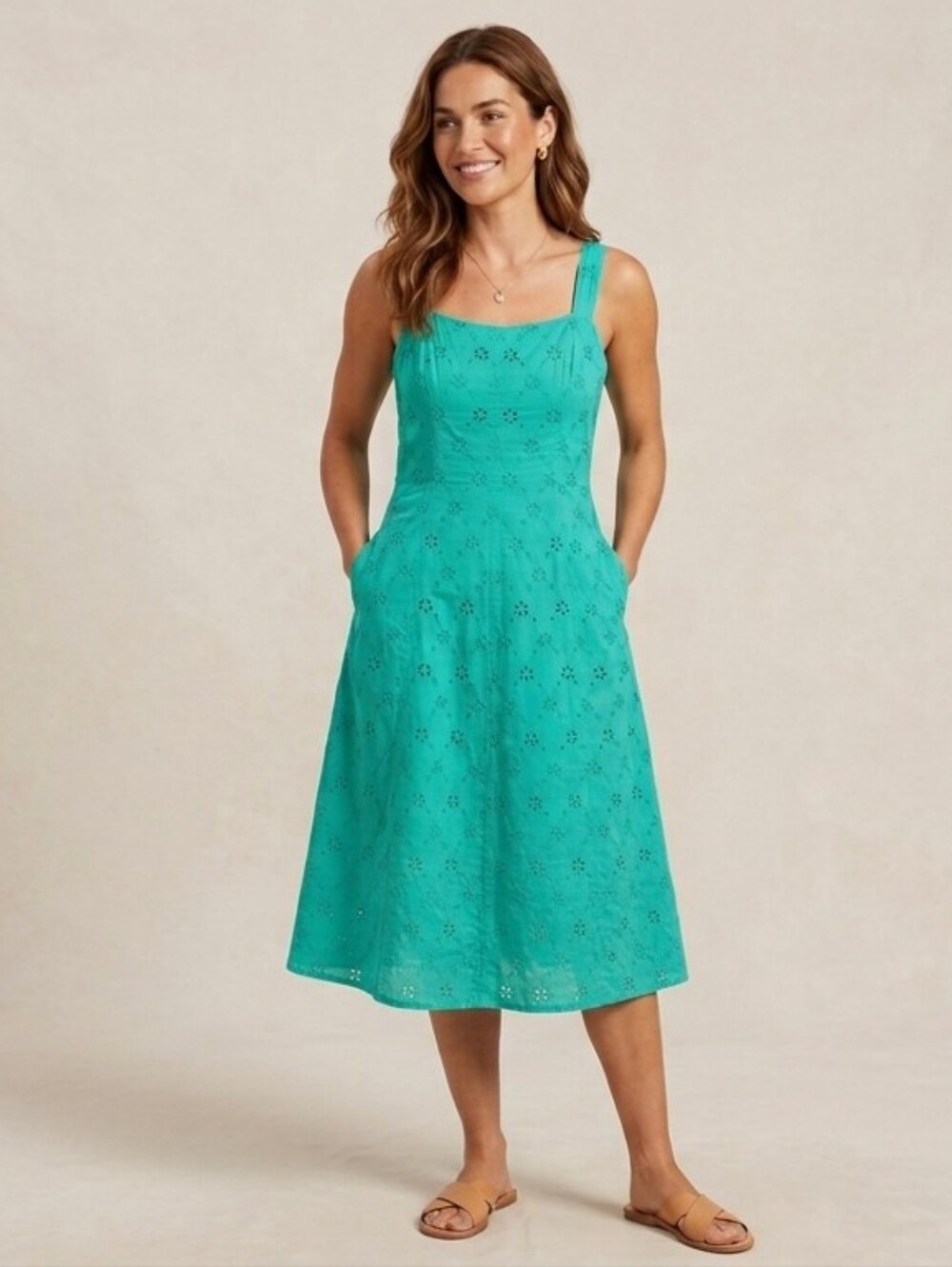 New! J.Crew Eyelet Embroidered Midi Dress Green Pockets 10 Nwt New With Tags